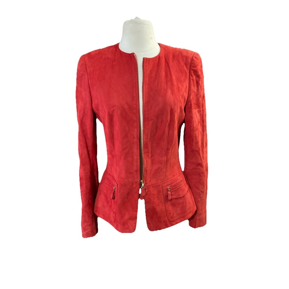 Escada ziegenleder goat leather jacket Sz 38 Red Suede Blazer Luxury Vtg